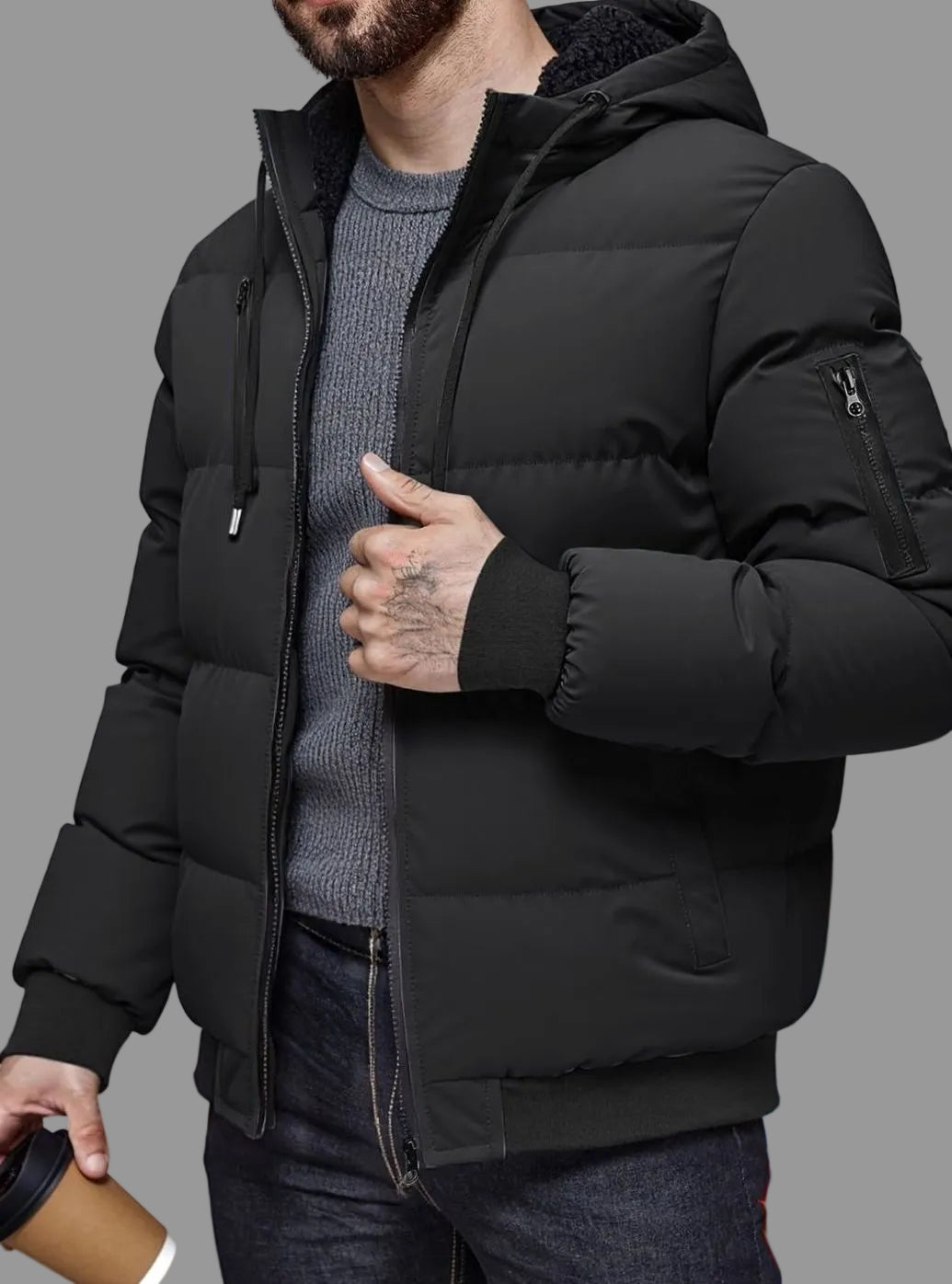Alexander | Men's Quilted Hooded Winter Jacket Ribbed-Cuff Full-Zip Puffer