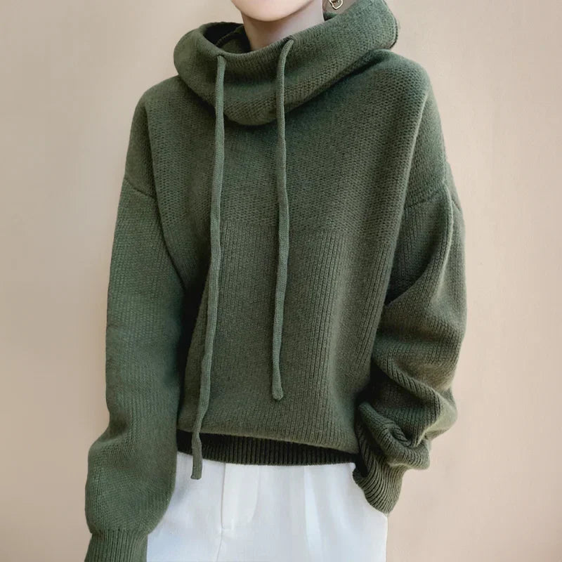 Amara | Women's Cowl Neck Drawstring Hooded Sweater
