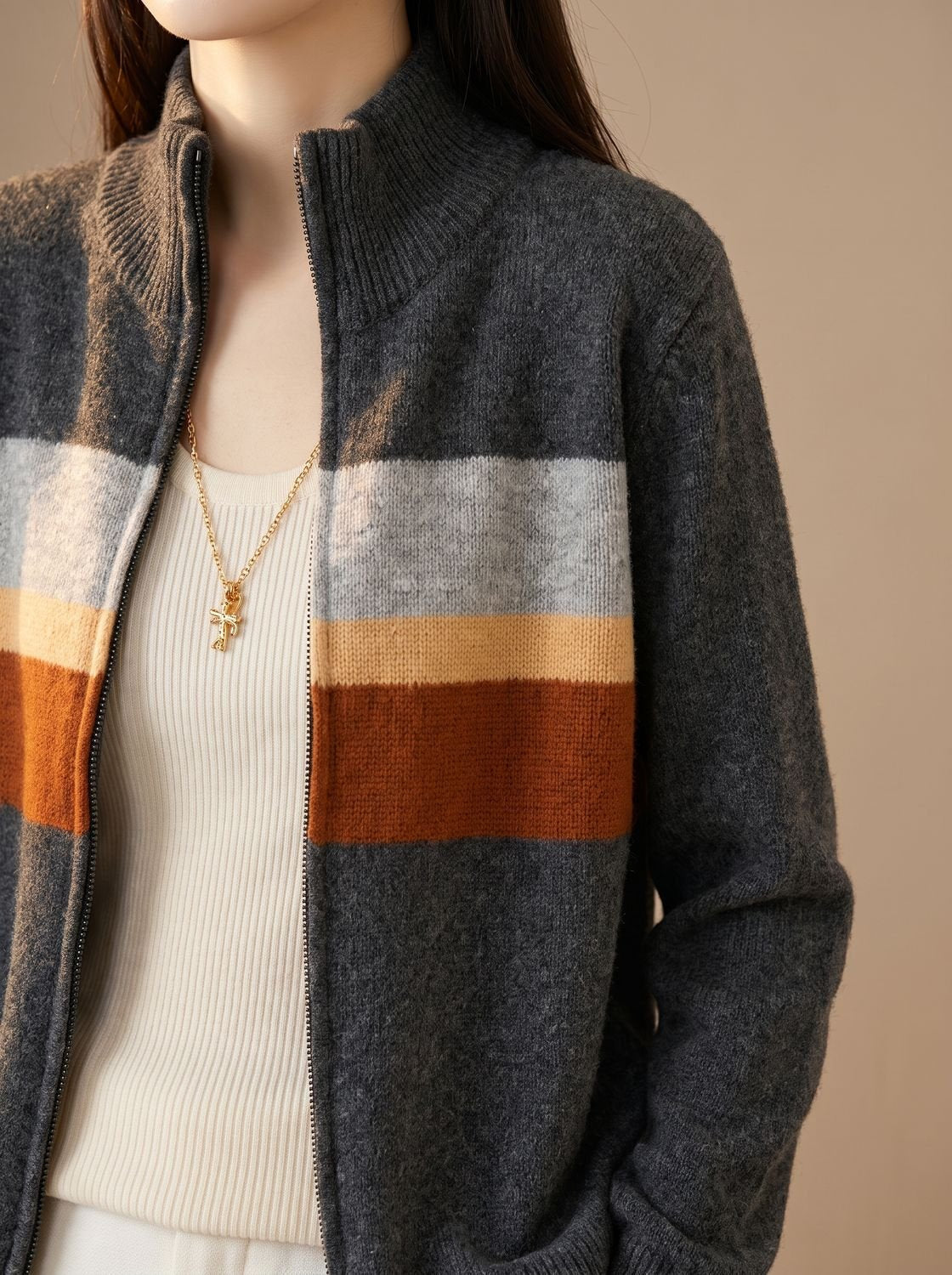 Aria | Women's Striped Full-Zip Knit Cardigan Sweater
