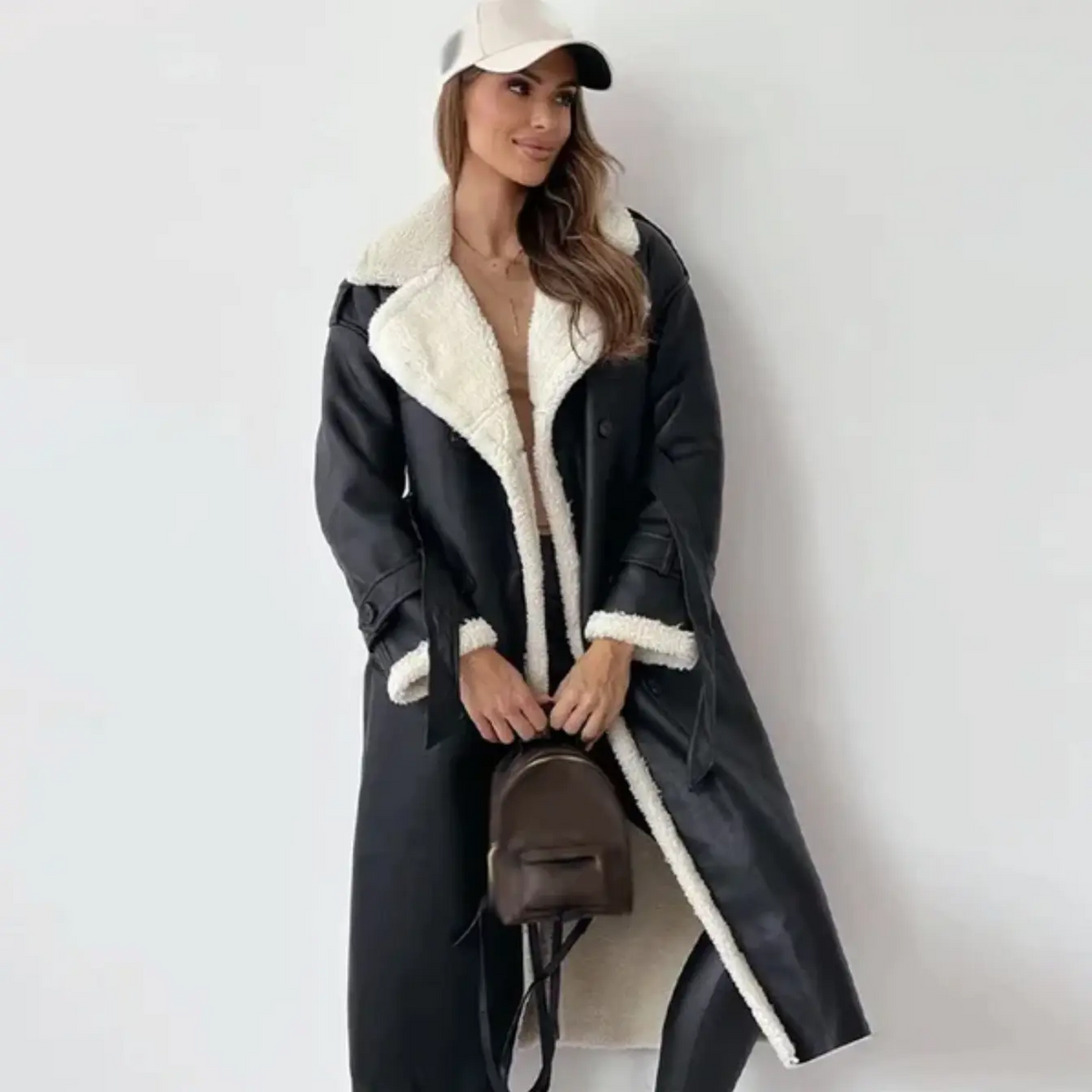 Beatrix | Women's Double-Breasted Long Shearling Coat