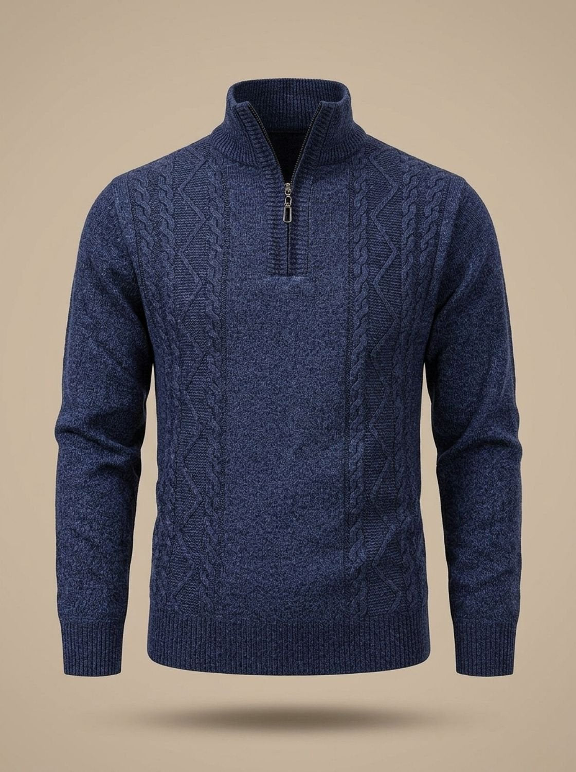 Benjamin | Men's Cable-Knit Quarter-Zip Stand-Collar Pullover Sweater