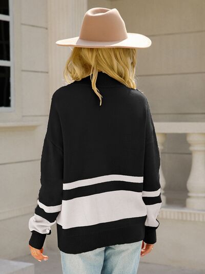 Bexley | Women's Colorblock Quarter Zip Striped Sweater
