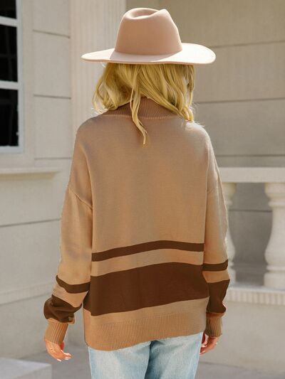 Bexley | Women's Colorblock Quarter Zip Striped Sweater