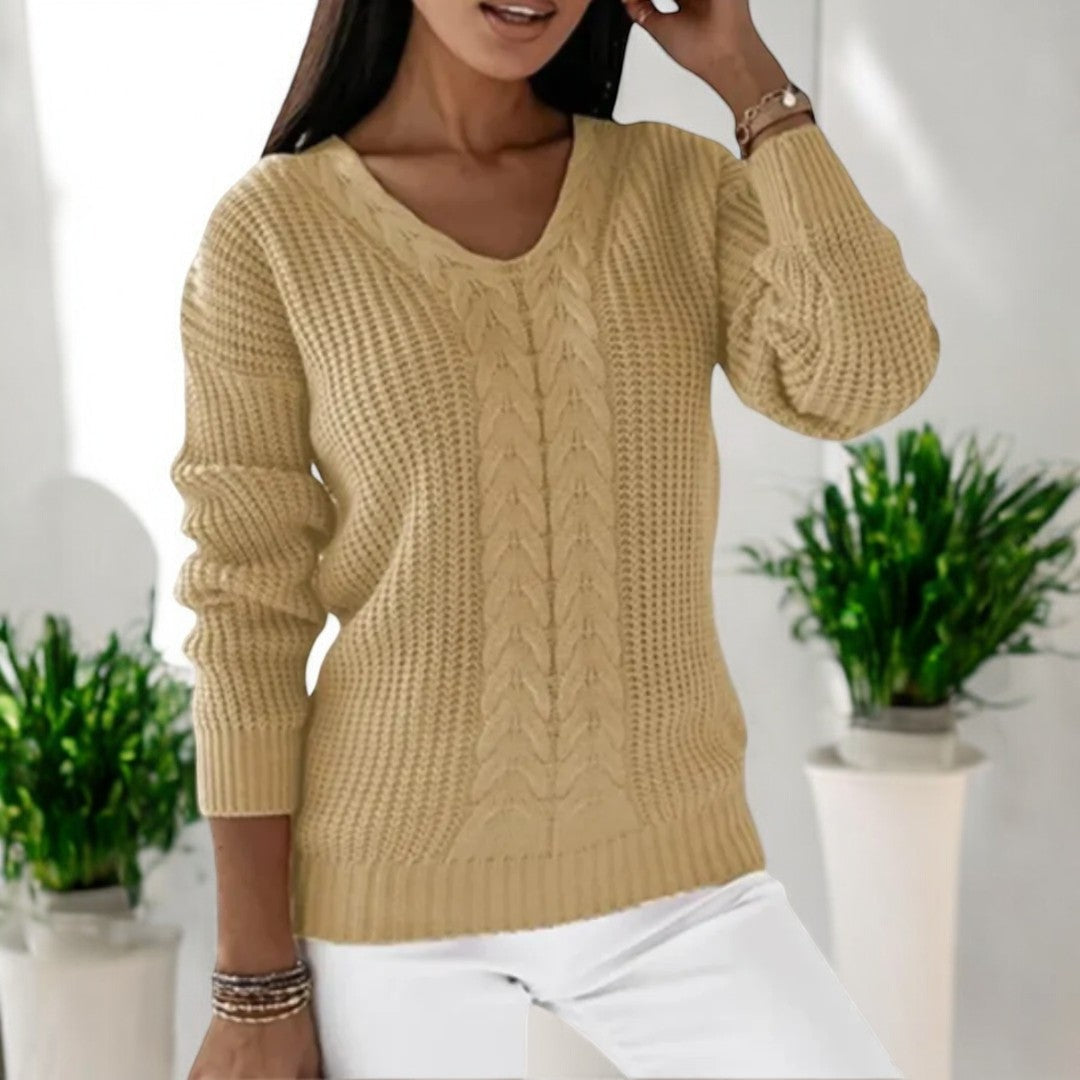 Blakely | Women's Sweater with V-Neck and Cable Texture