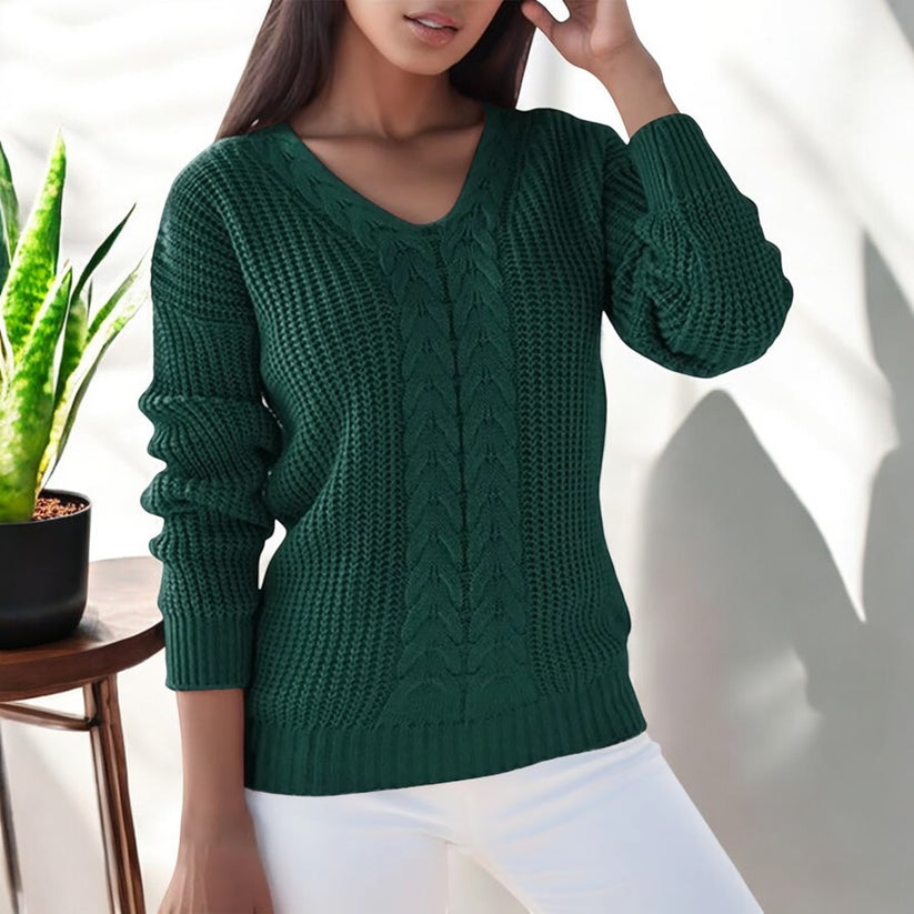 Blakely | Women's Sweater with V-Neck and Cable Texture