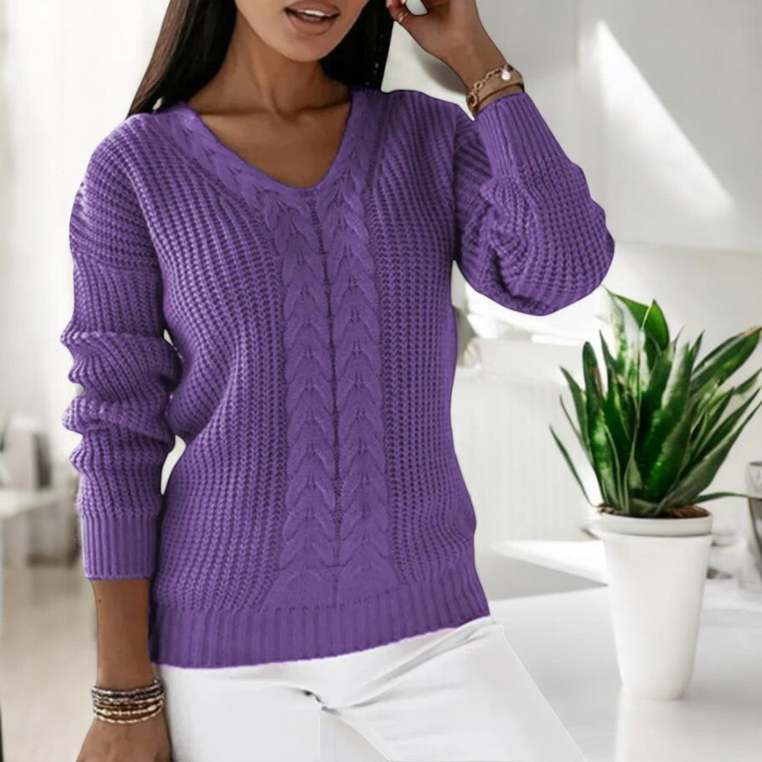 Blakely | Women's Sweater with V-Neck and Cable Texture