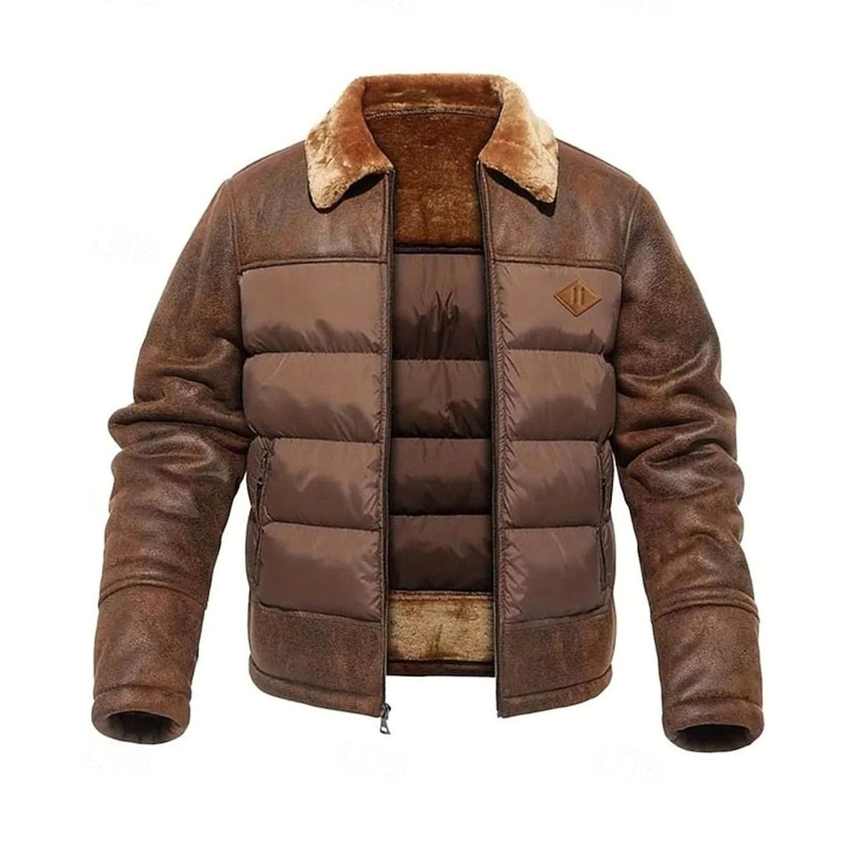 Caleb | Men's Quilted Jacket Faux Leather Sherpa-Collar Insulated Winter Coat