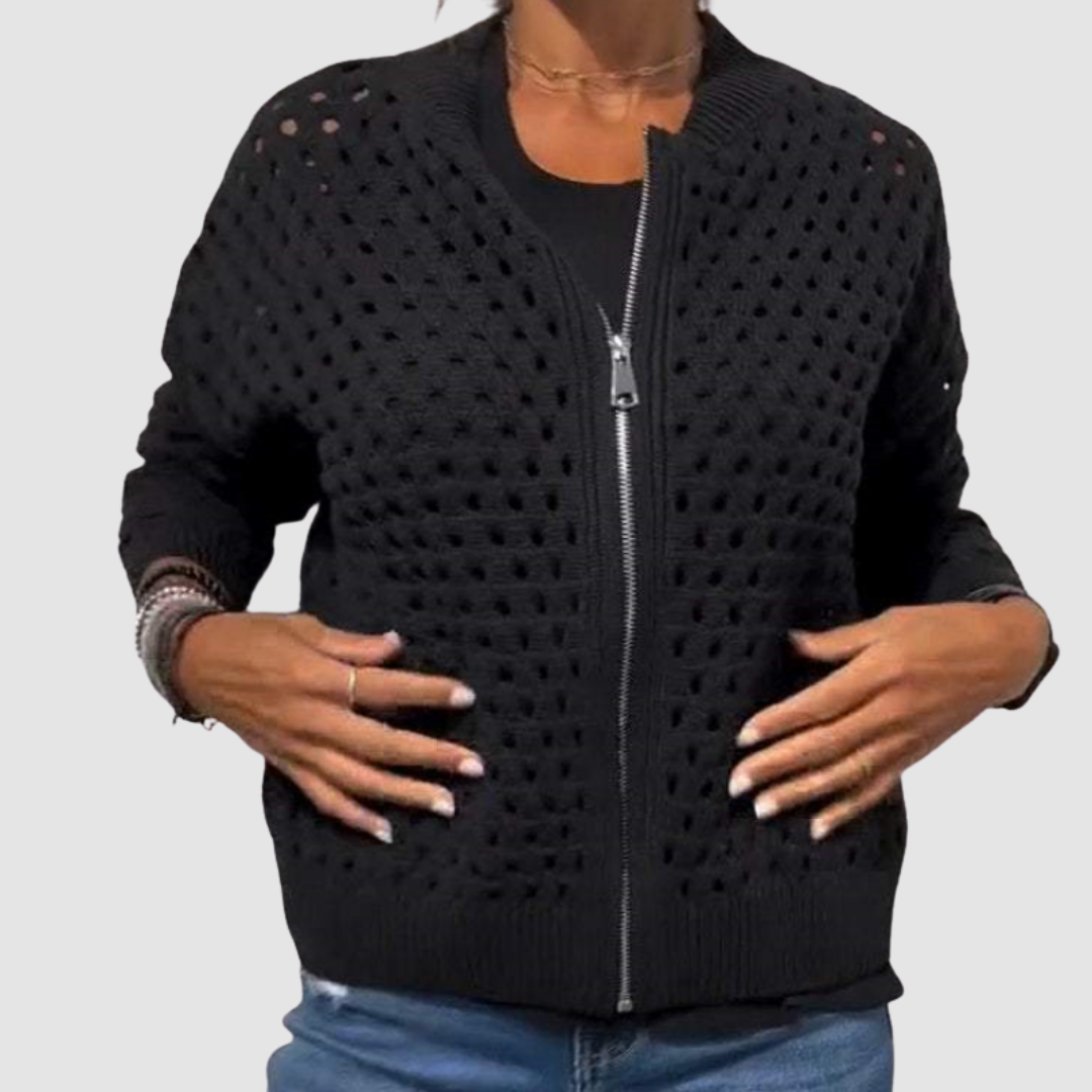 Callista | Women's Open Knit Zip-Up Cardigan