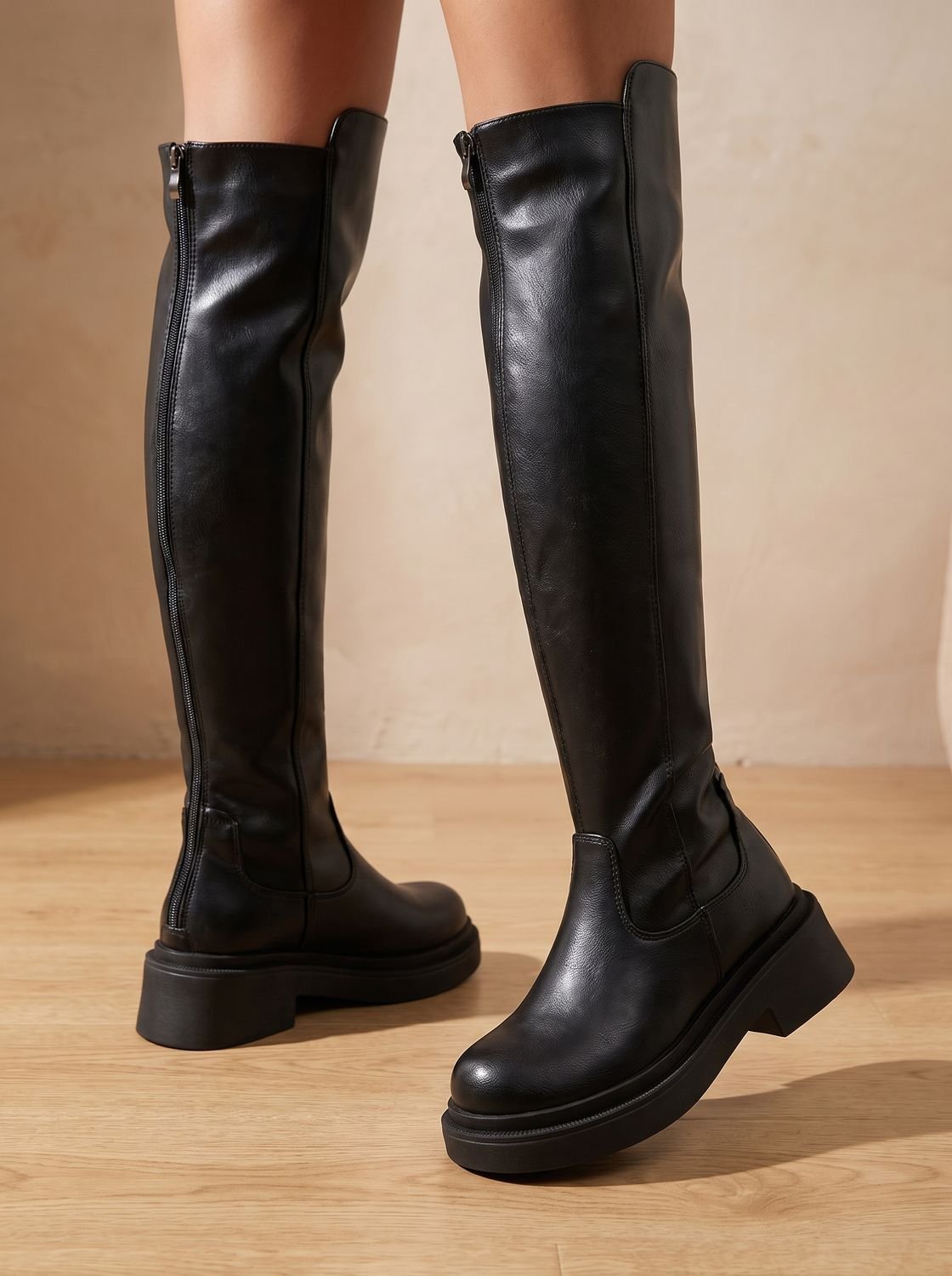 Camila | Women's Flat Over-the-Knee Side-Zip Stretch-Back Boots
