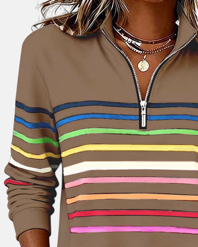 Camille | Women's Striped Quarter Zip Sweater