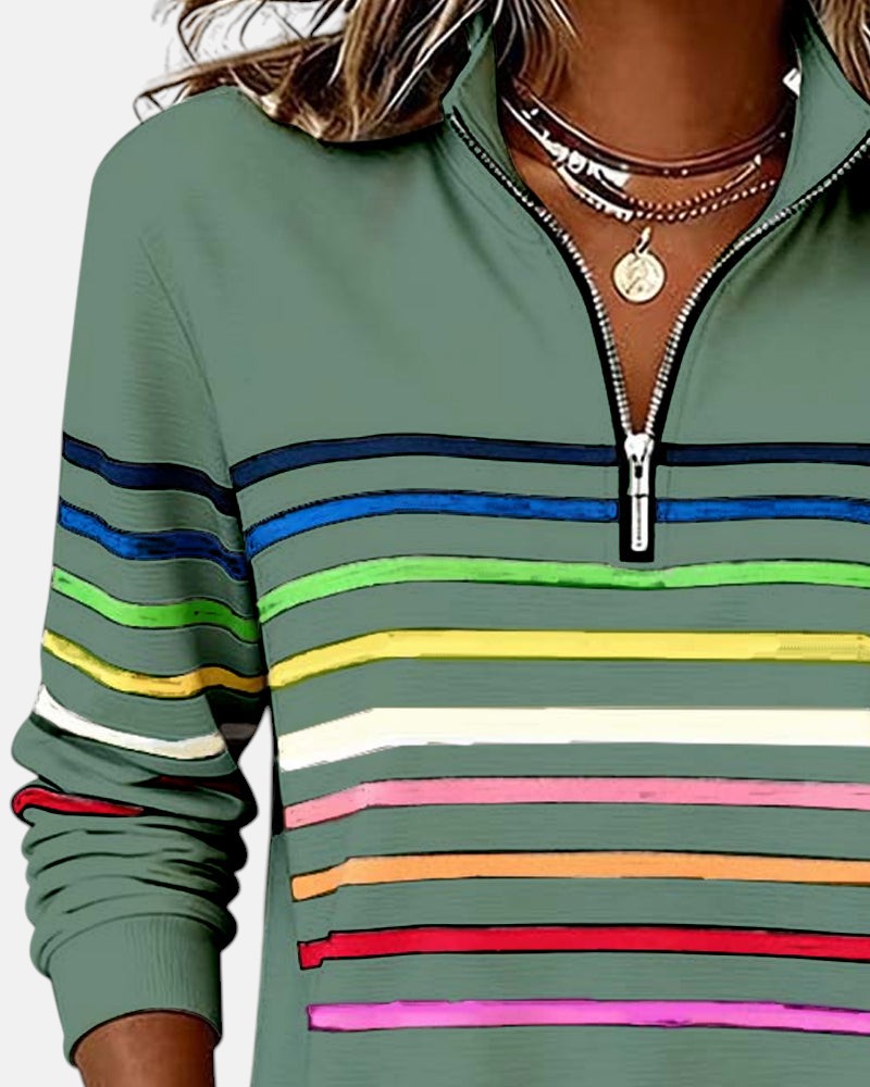 Camille | Women's Striped Quarter Zip Sweater