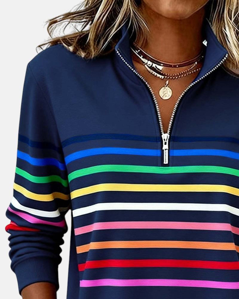 Camille | Women's Striped Quarter Zip Sweater
