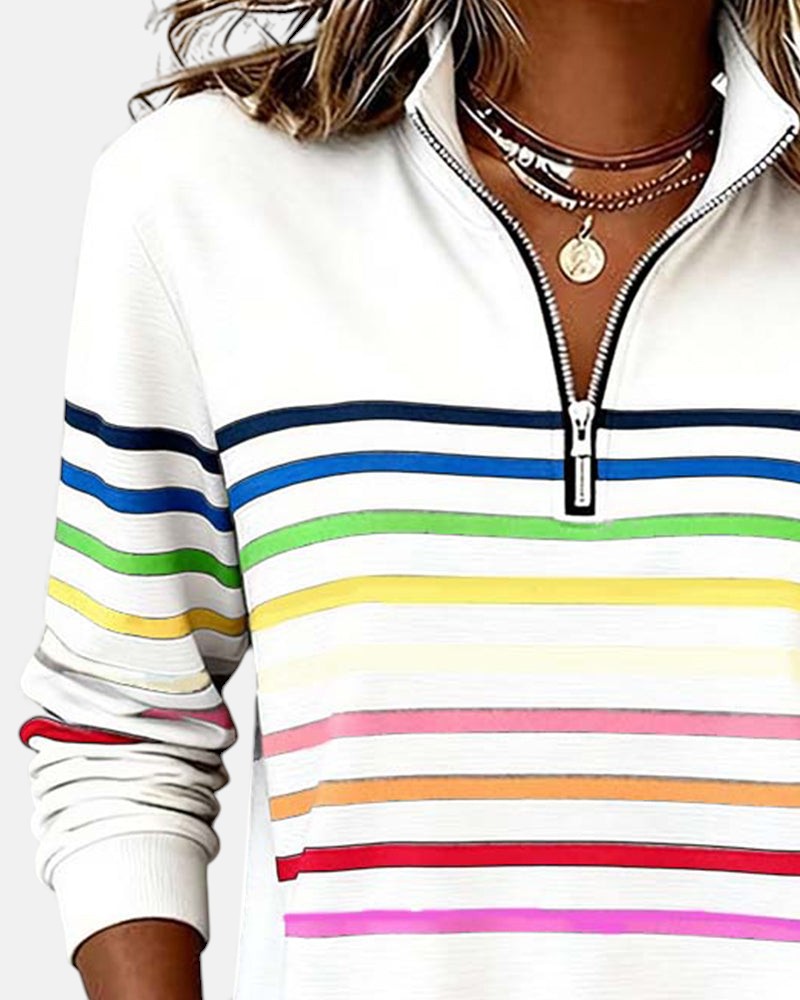 Camille | Women's Striped Quarter Zip Sweater