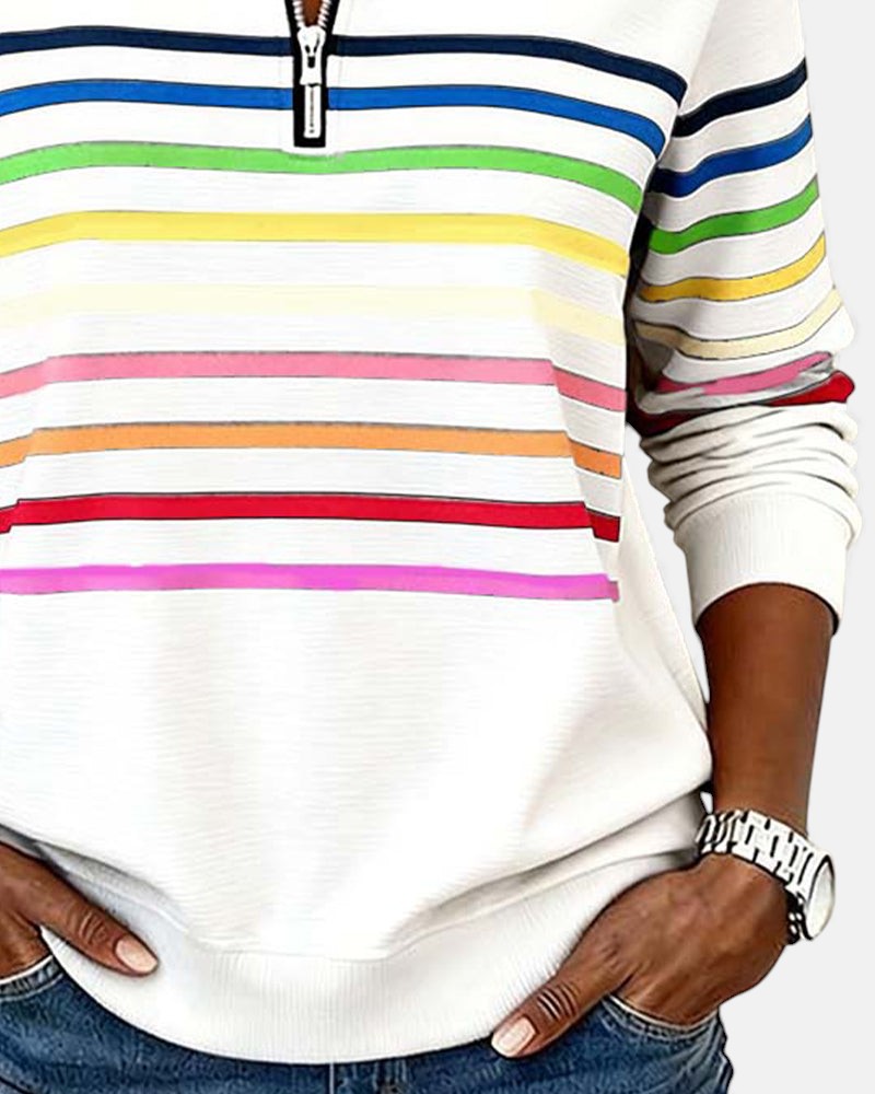 Camille | Women's Striped Quarter Zip Sweater