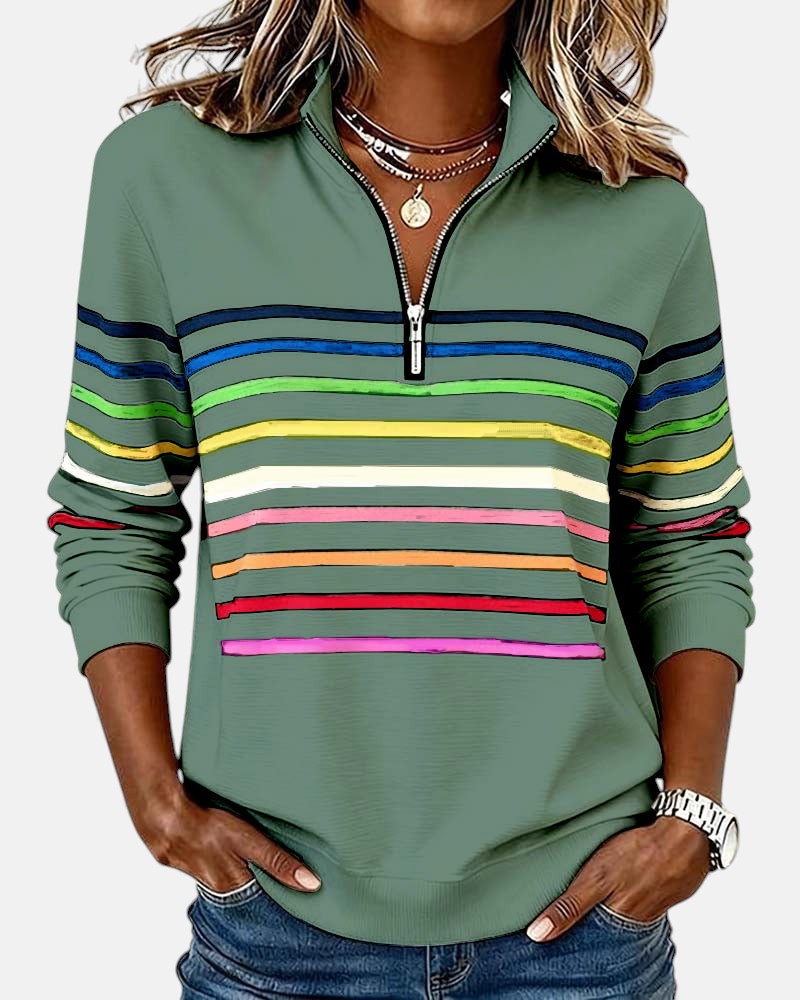 Camille | Women's Striped Quarter Zip Sweater