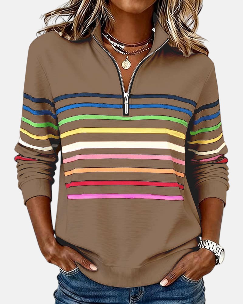 Camille | Women's Striped Quarter Zip Sweater