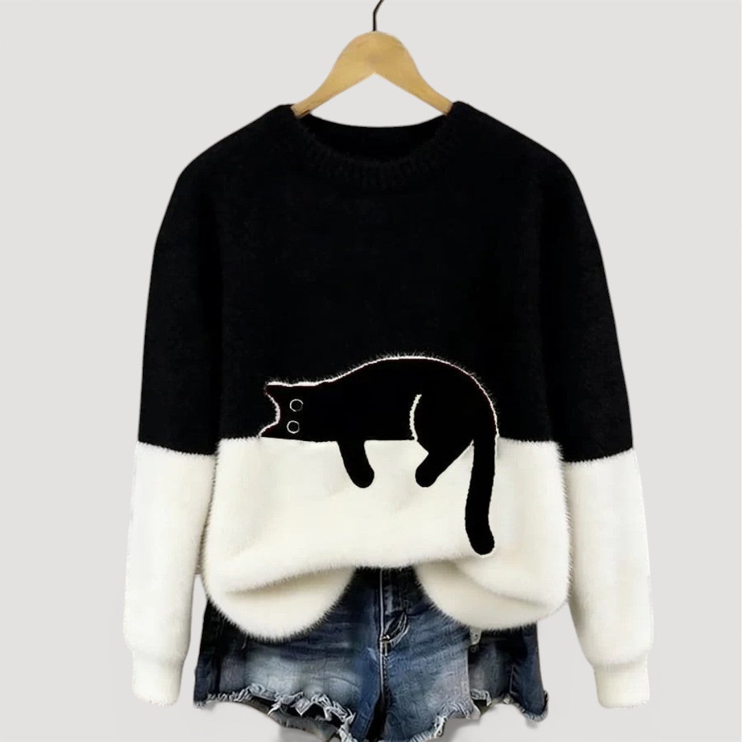Cat Jumper for Adults with Relaxed Fit and Graphic Detail