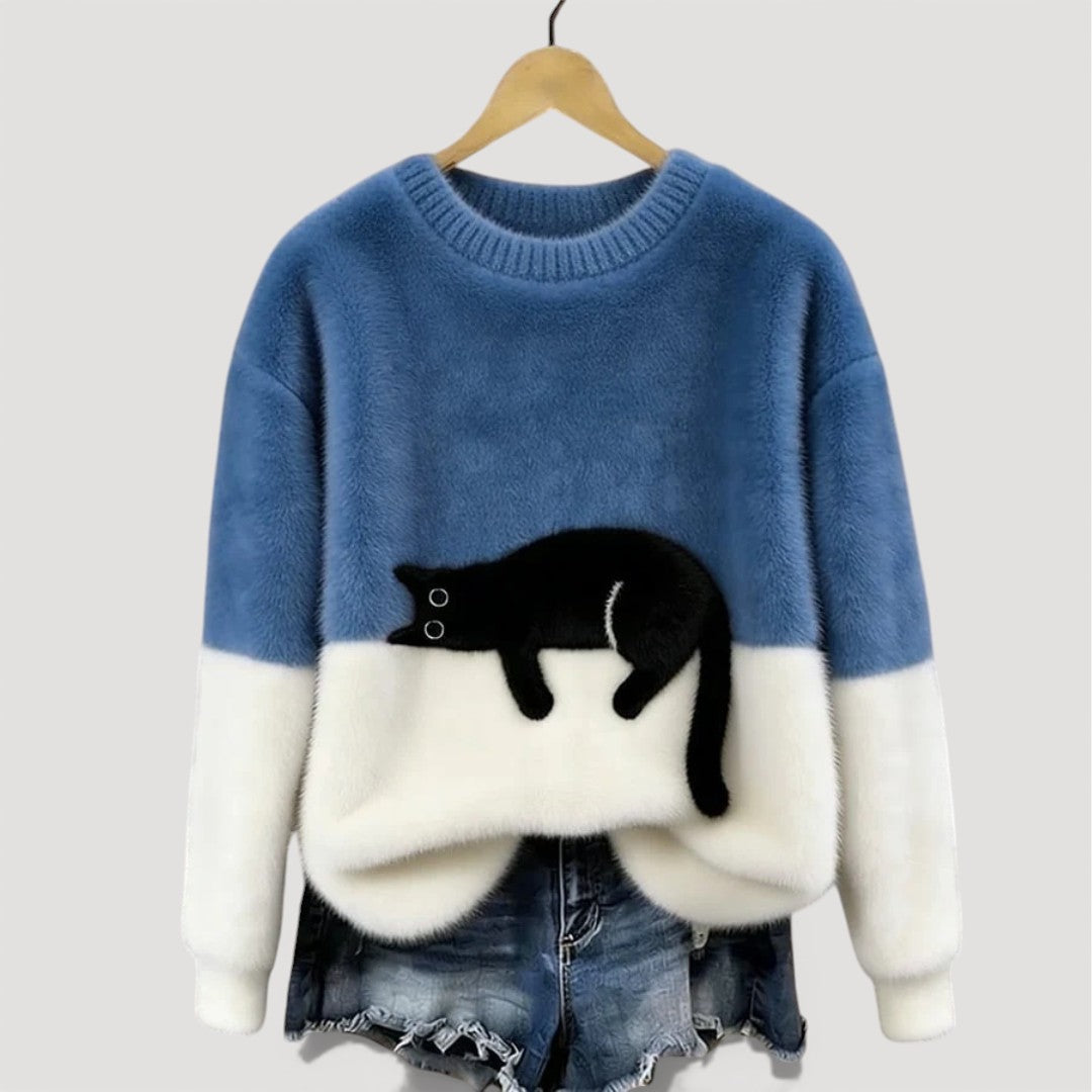 Cat Jumper for Adults with Relaxed Fit and Graphic Detail