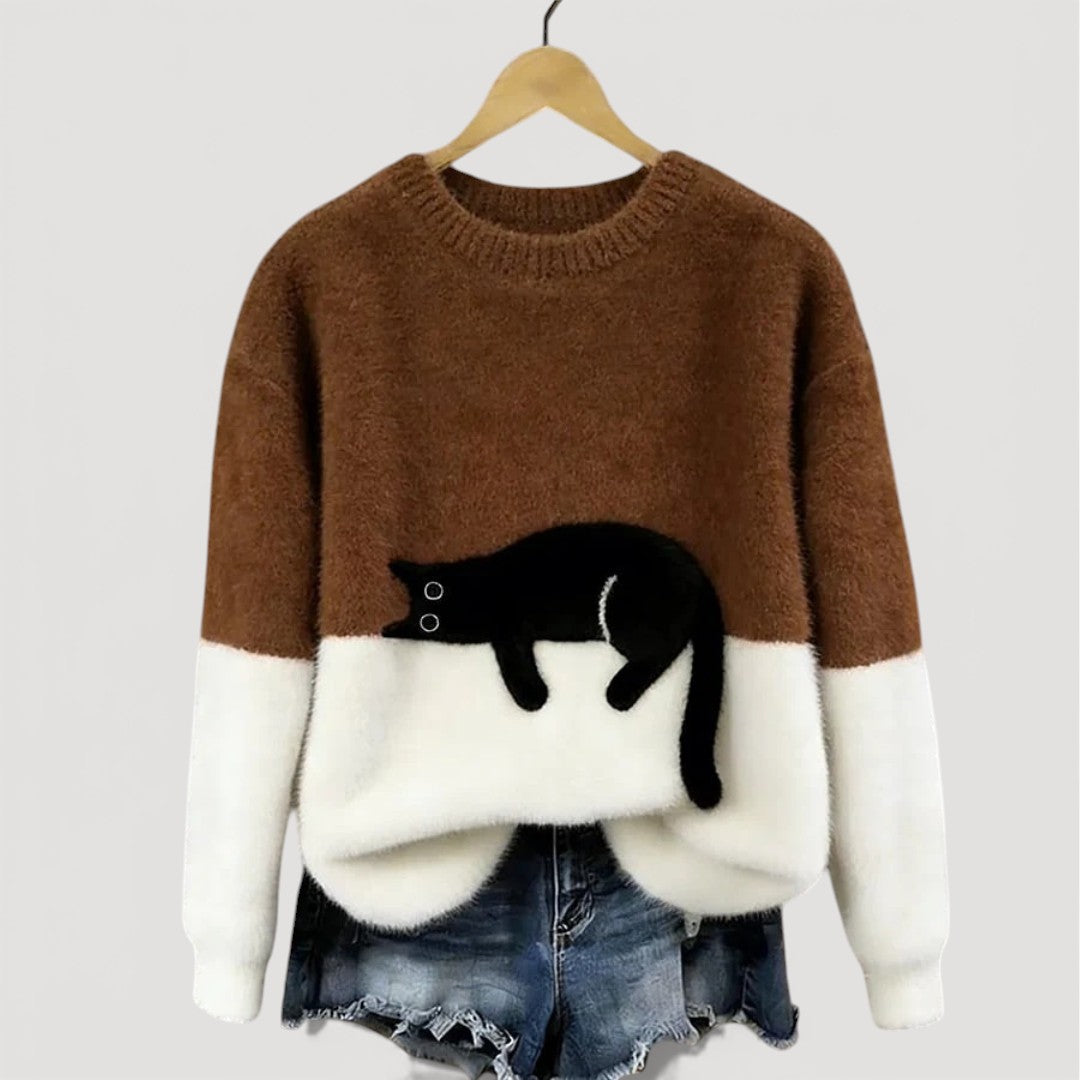 Cat Jumper for Adults with Relaxed Fit and Graphic Detail