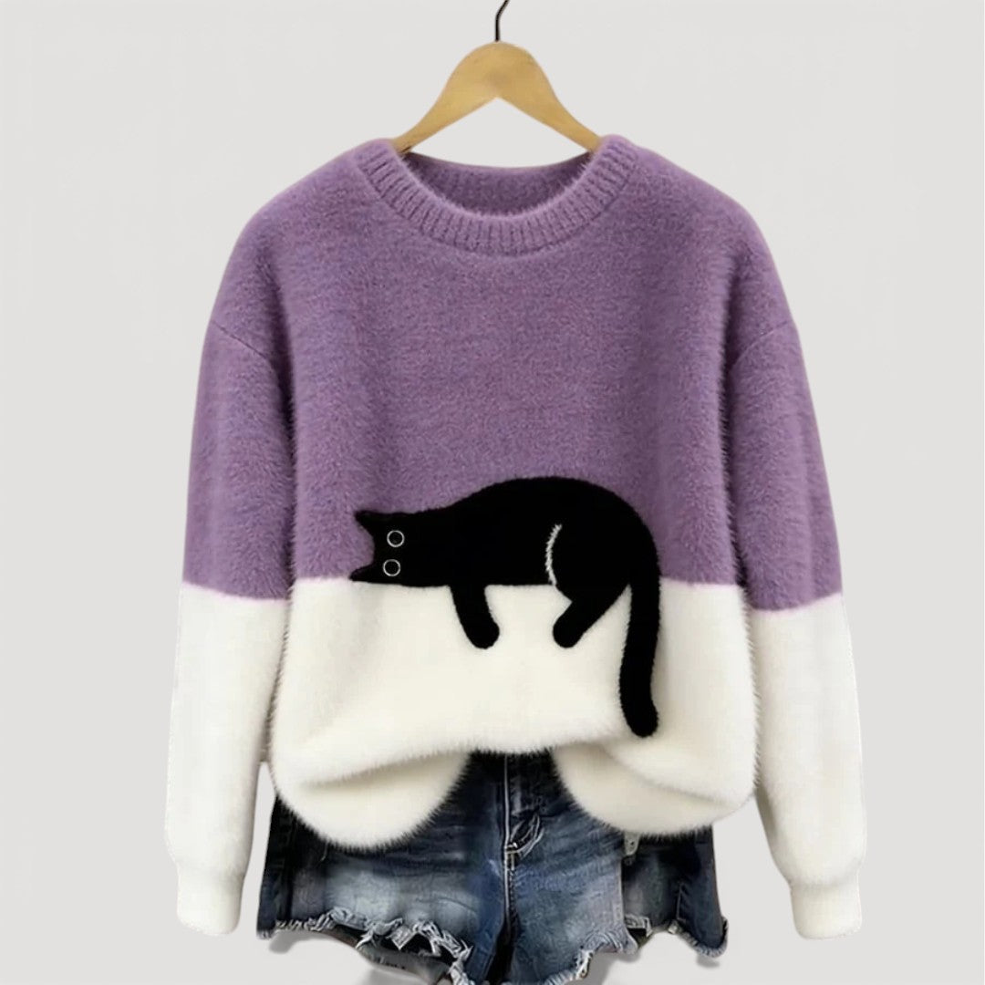 Cat Jumper for Adults with Relaxed Fit and Graphic Detail