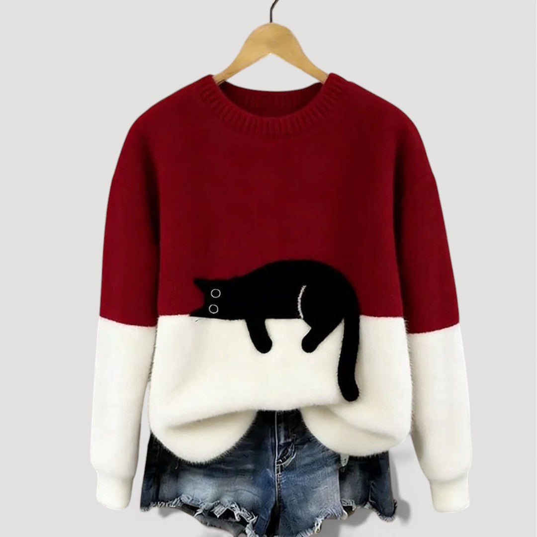 Cat Jumper for Adults with Relaxed Fit and Graphic Detail