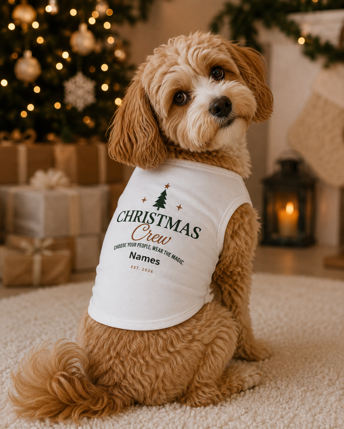 Christmas Crew Pet Tank Top | Personalized Holiday Paw Shirt | Custom Christmas Dog Shirt | Family Name Pet Tank | Christmas Tree Pet Apparel