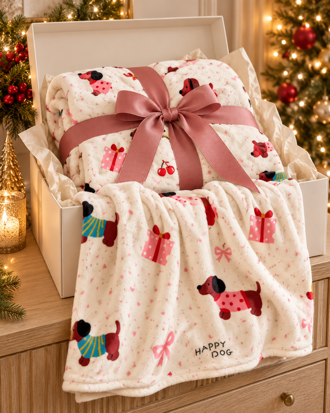 Christmas Fleece Blanket Gift for Adults with Festive Prints