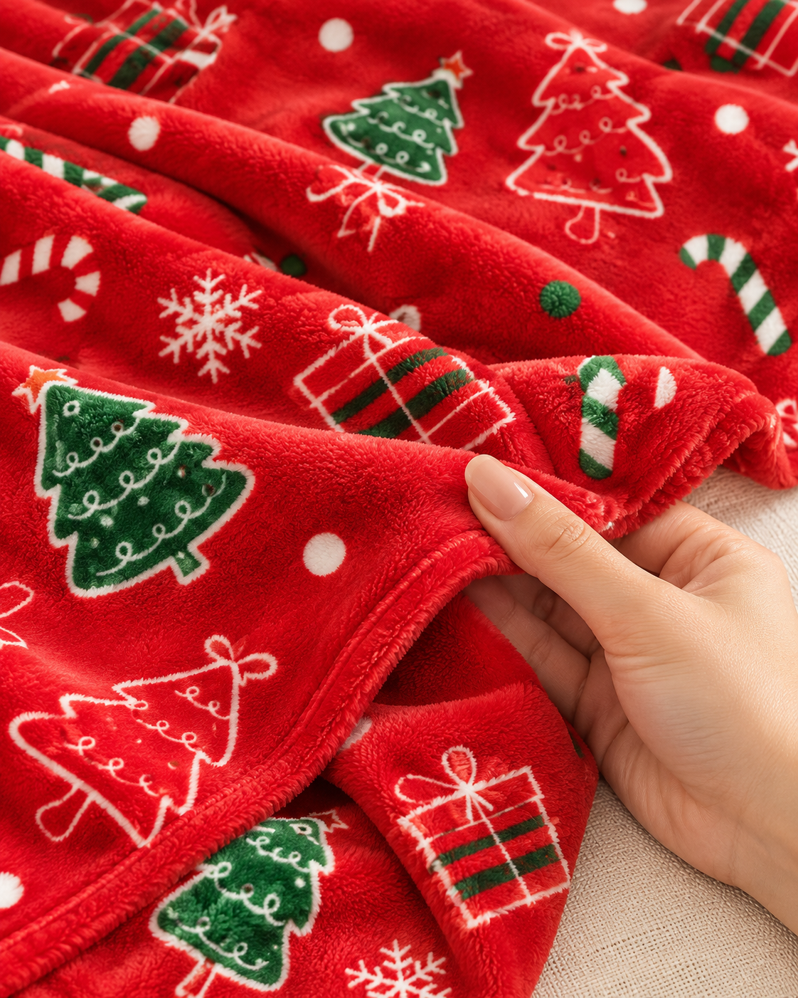 Christmas Fleece Blanket Gift for Adults with Festive Prints