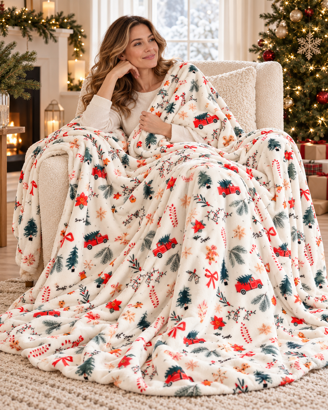 Christmas Fleece Blanket Gift for Adults with Festive Prints