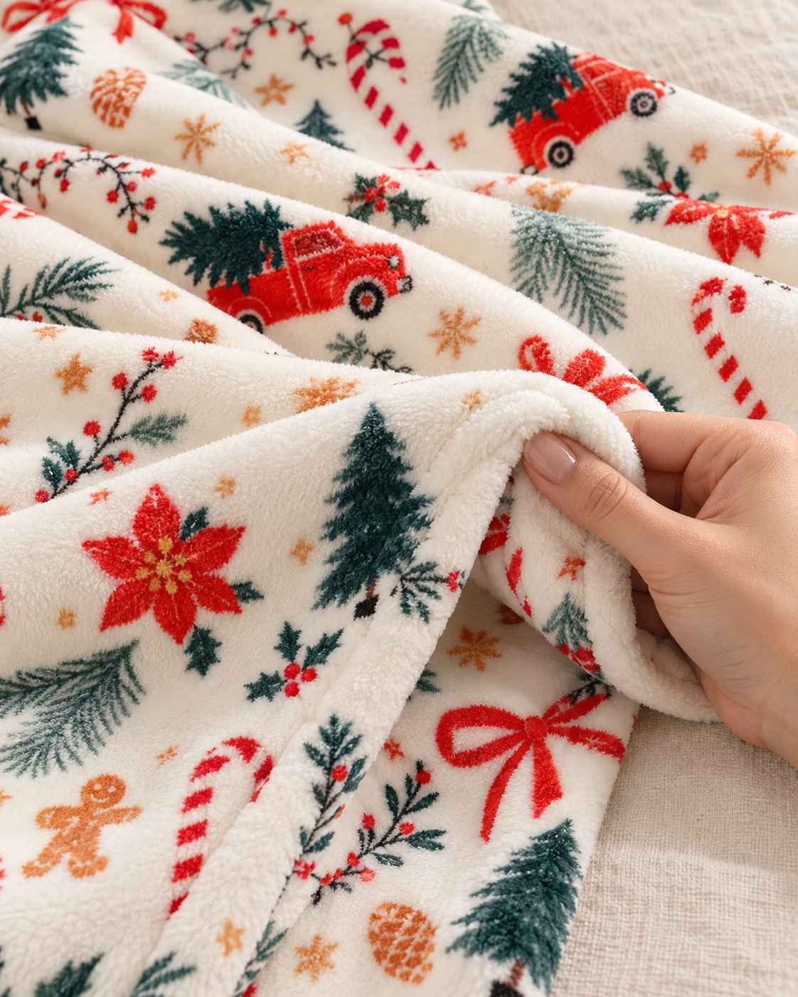 Christmas Fleece Blanket Gift for Adults with Festive Prints