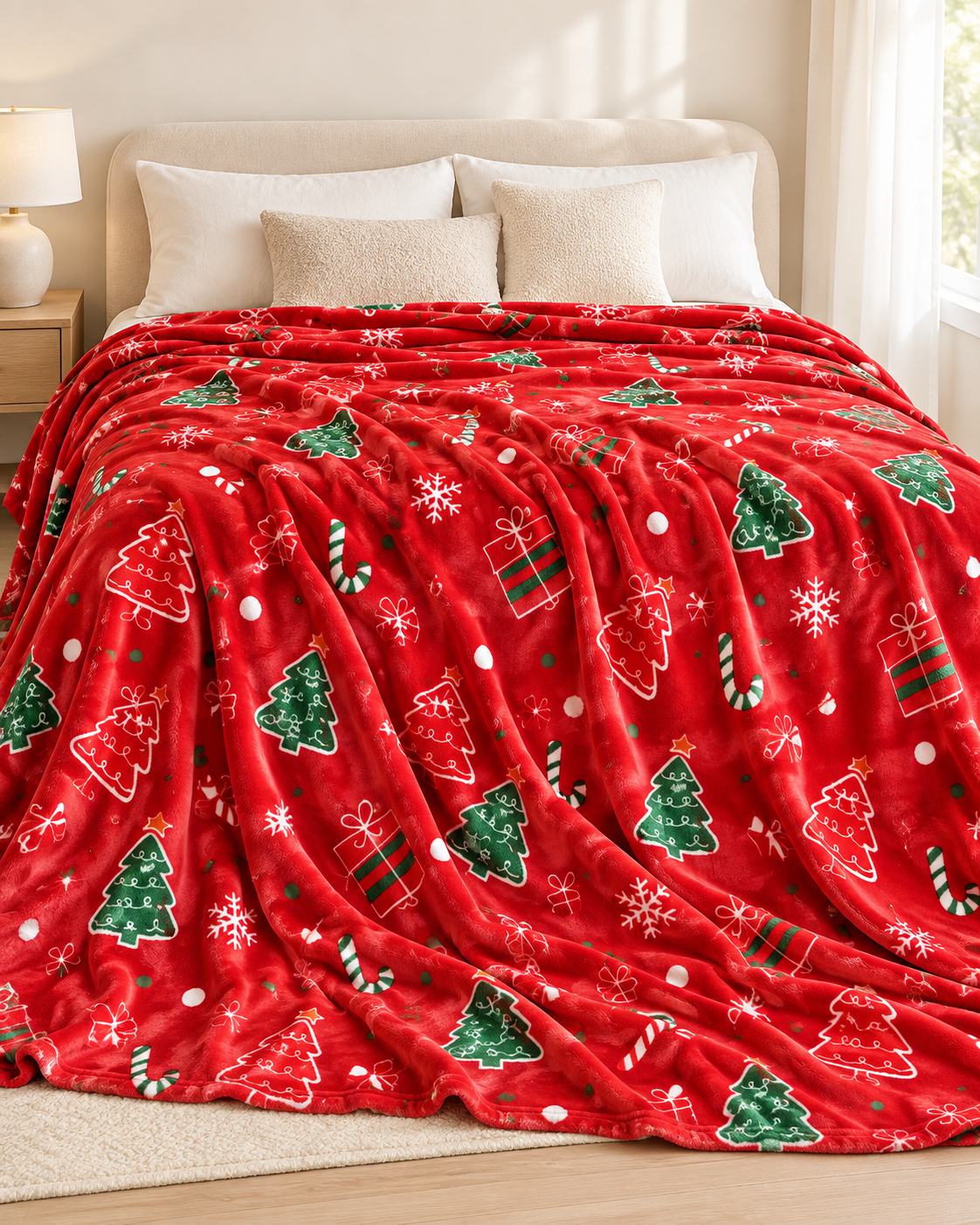 Christmas Fleece Blanket Gift for Adults with Festive Prints