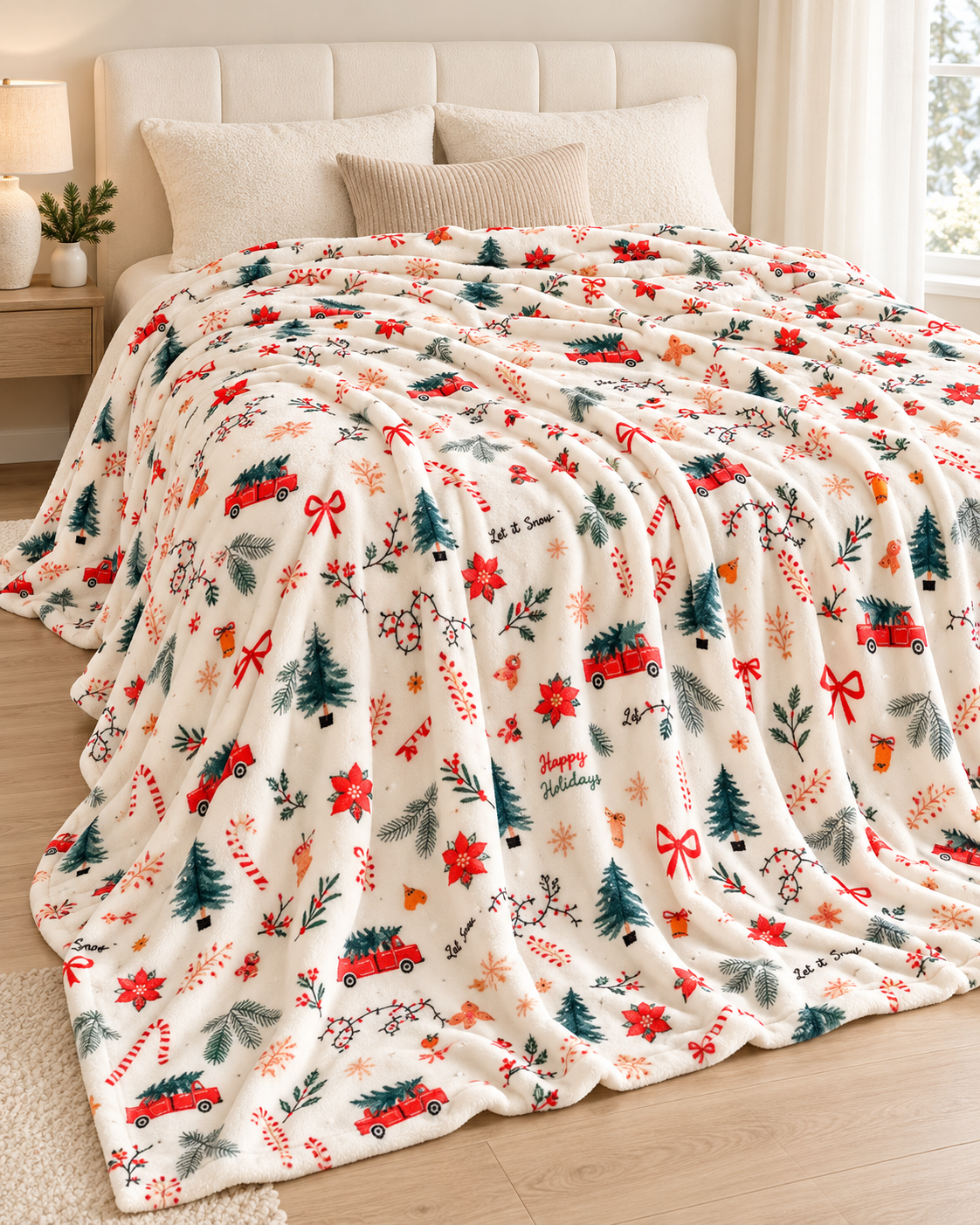 Christmas Fleece Blanket Gift for Adults with Festive Prints