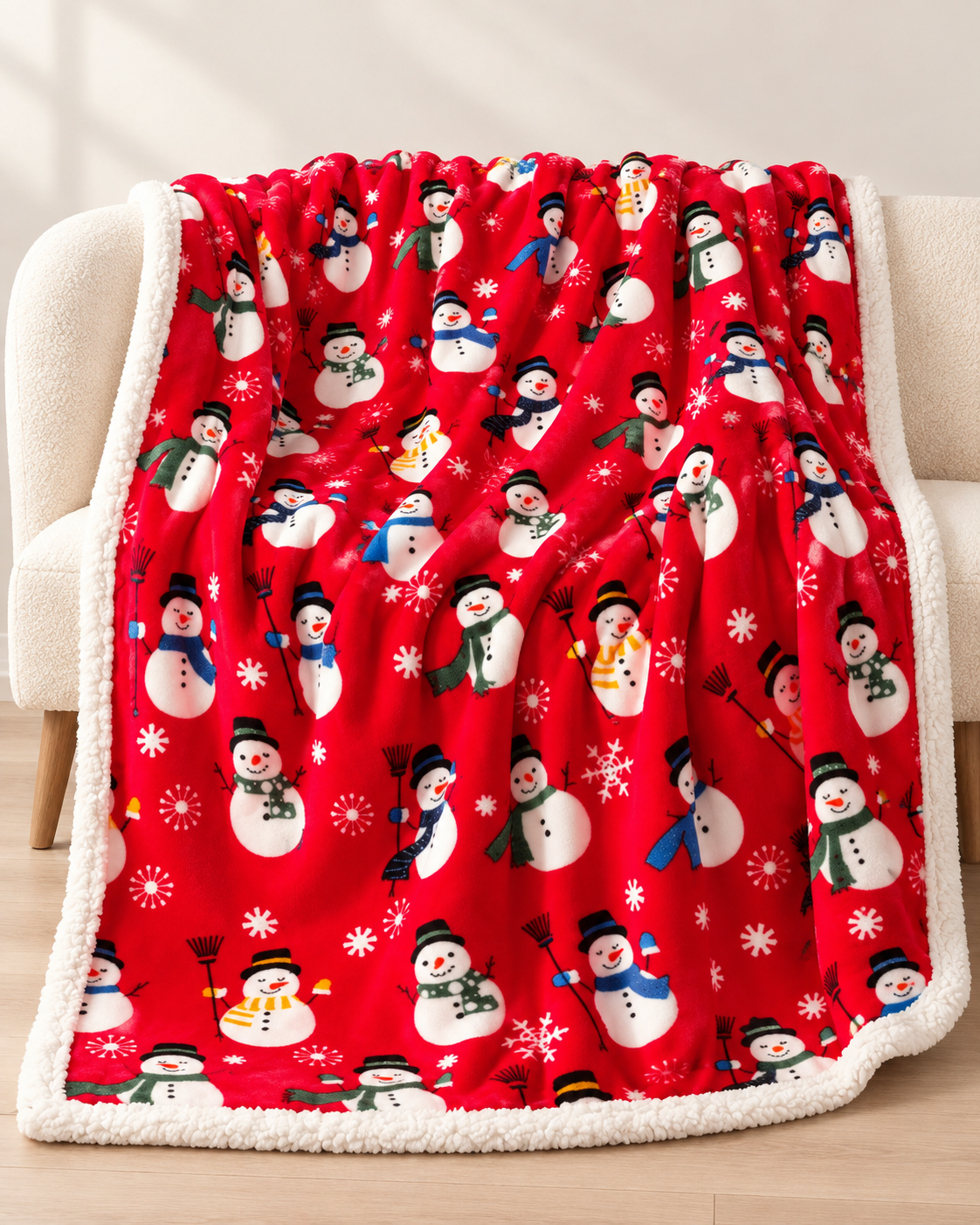Christmas Fleece Blanket with Red and Green Knitted Stripe