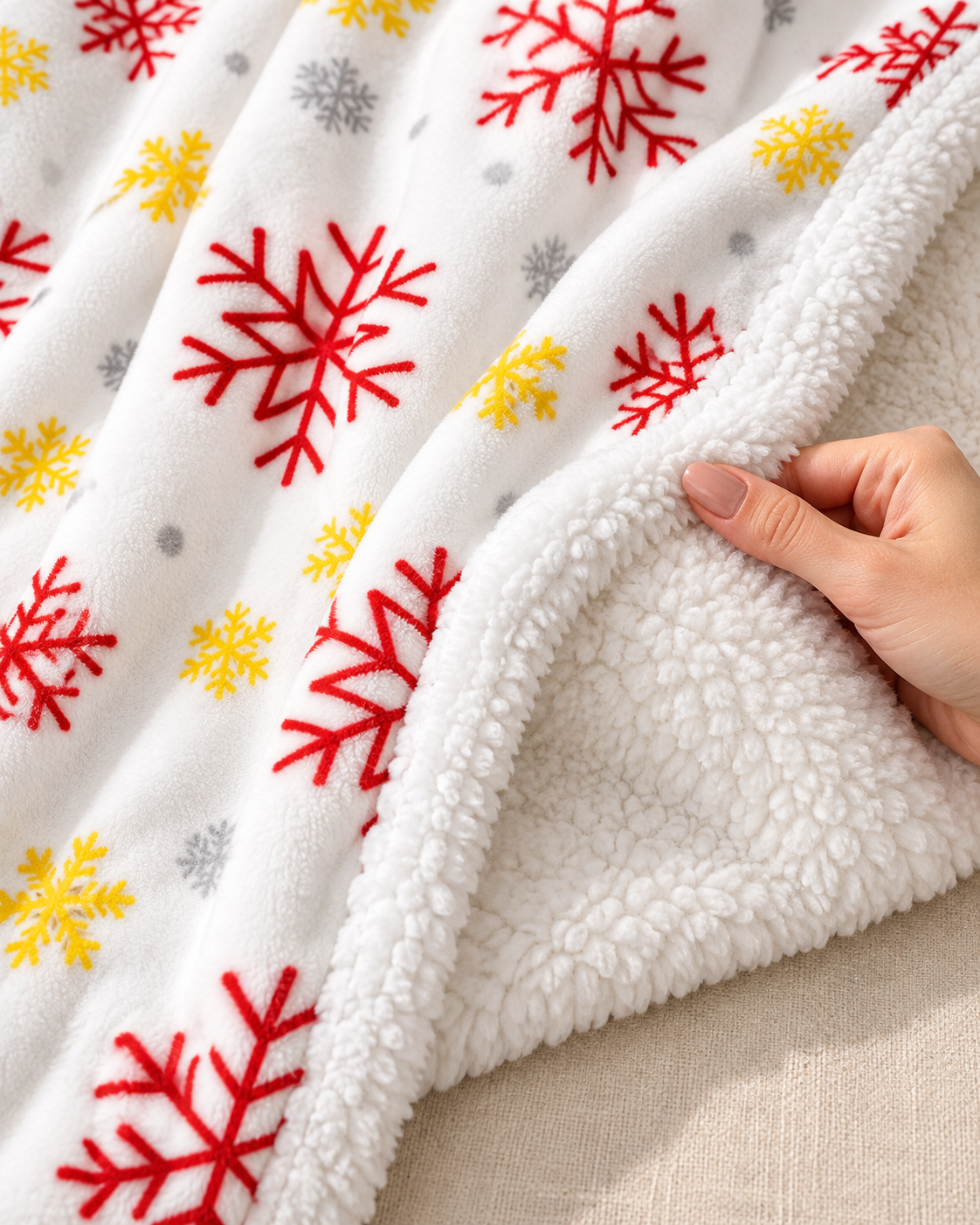 Christmas Fleece Blanket with Red and Green Knitted Stripe