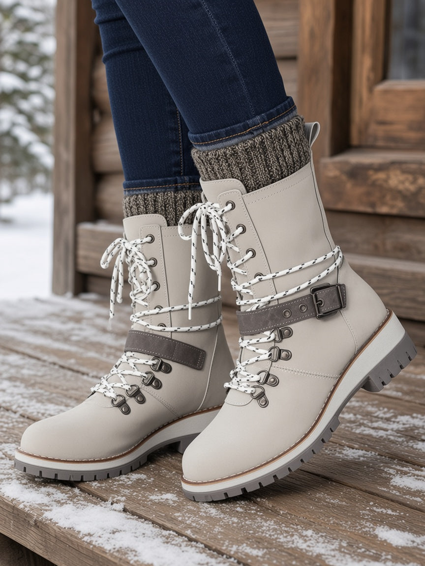Clelia | Women Knit Cuff Combat Winter Boots