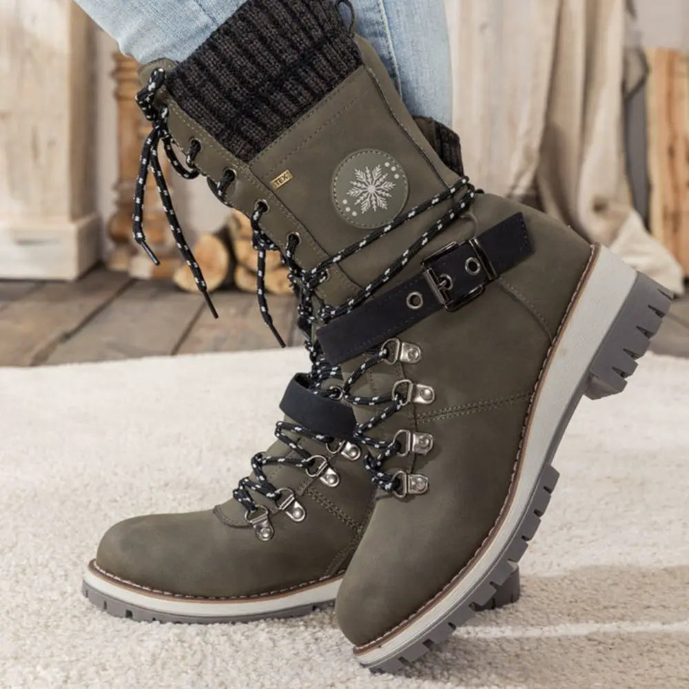 Clelia | Women Knit Cuff Combat Winter Boots