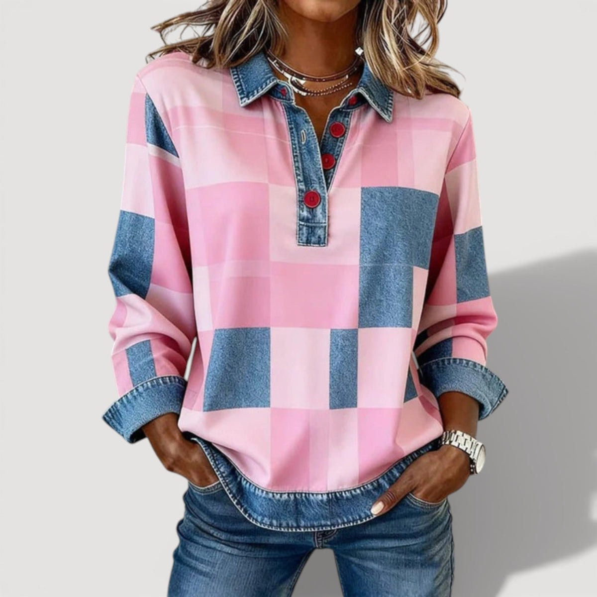 CONNIE – CHECK COLLARED TOP
