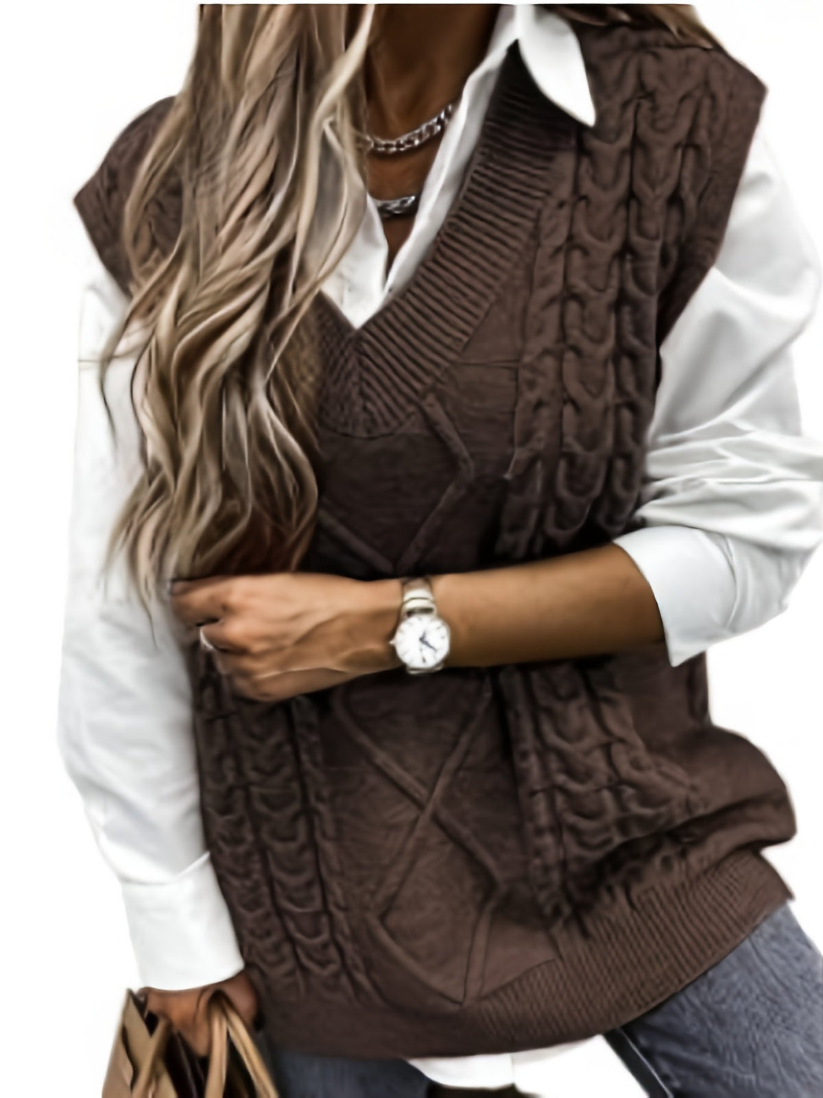 Cozy Cable Knit Sweater Vest for Women with V Neck and Oversized Fit
