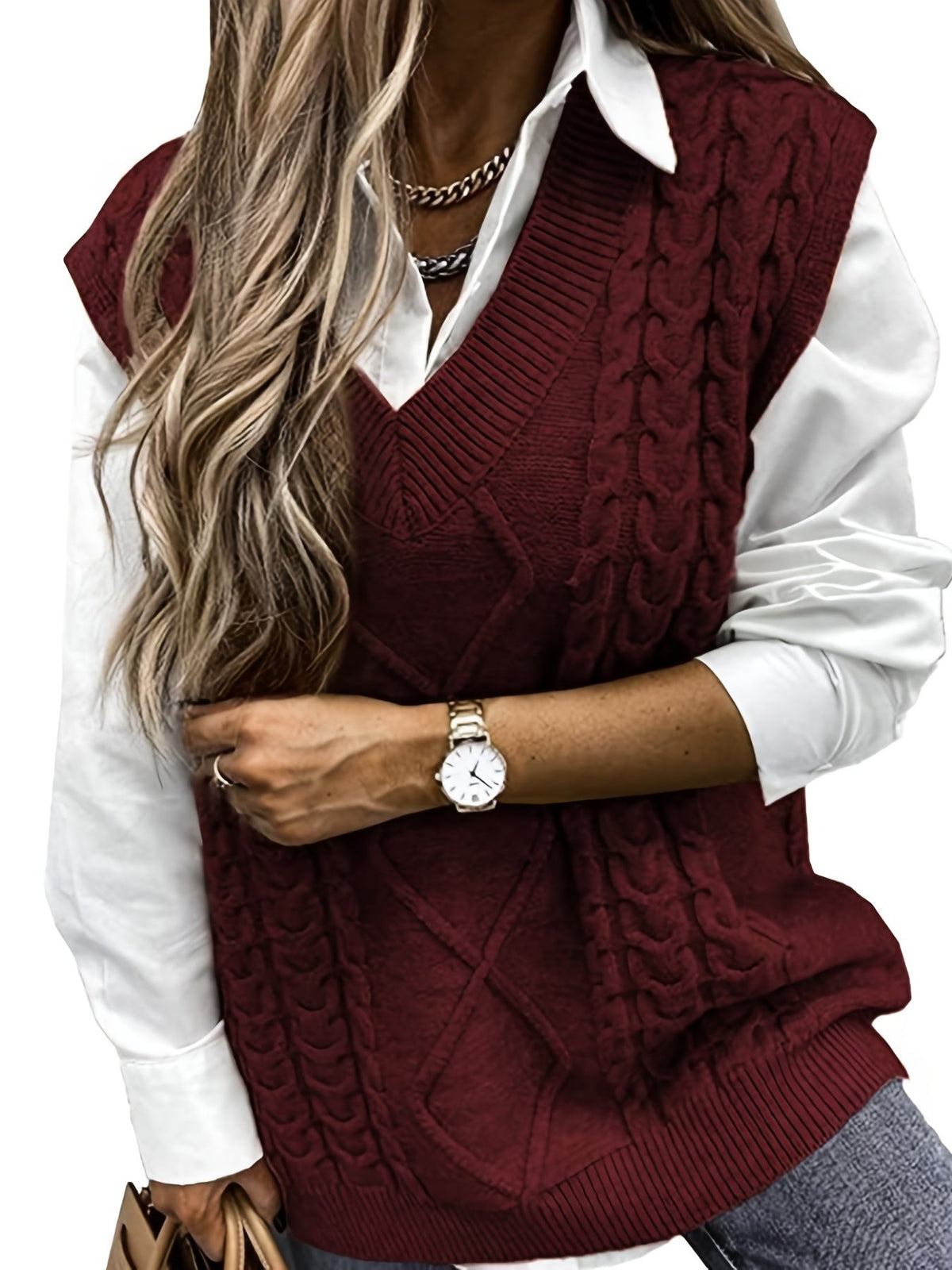Cozy Cable Knit Sweater Vest for Women with V Neck Sleeveless Oversized Relaxed Style