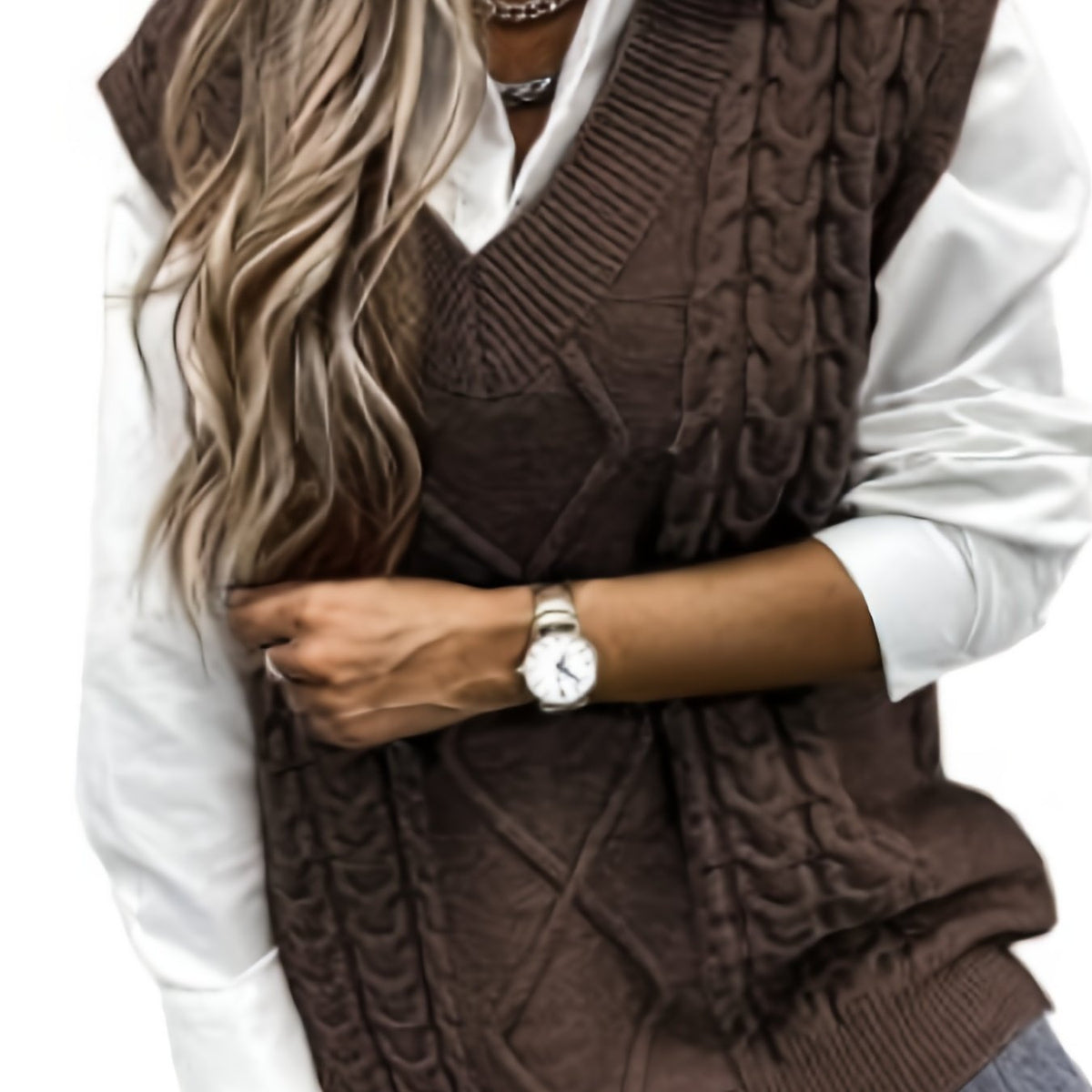 Cozy Cable Knit Sweater Vest for Women with V Neck Sleeveless Oversized Relaxed Style