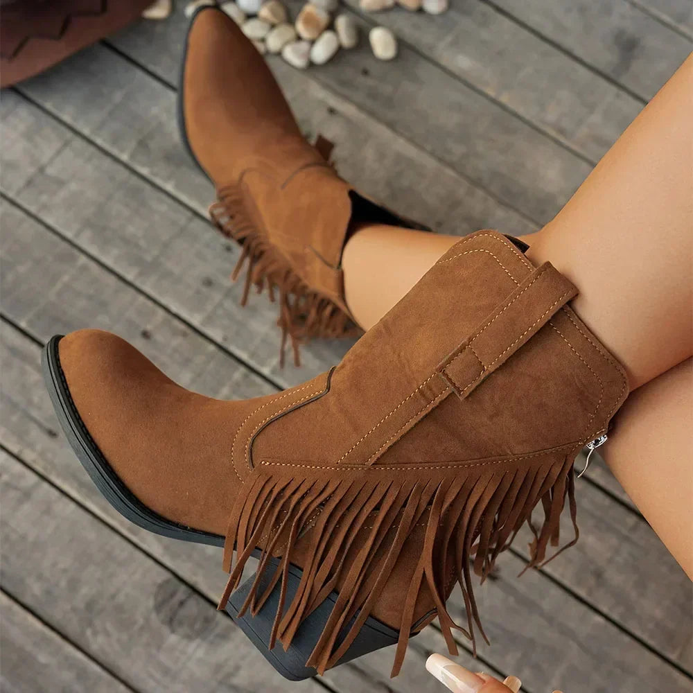 Dallas | Women's Fringe Fold-Over Strap Cowboy Boots