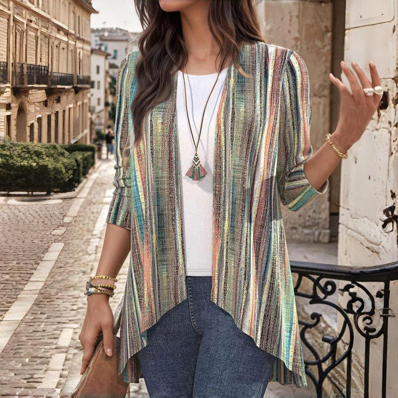 Della | Women's Striped Open Front Cardigan