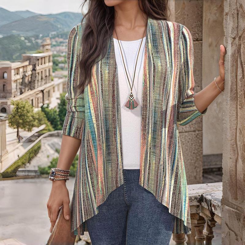 Della | Women's Striped Open Front Cardigan