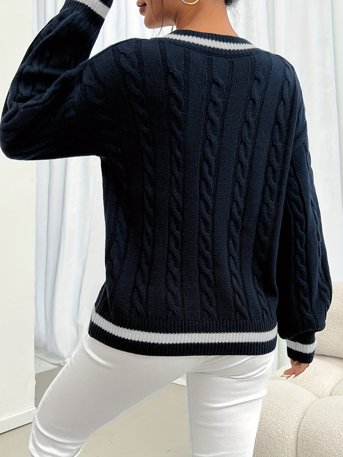 Delphine | Women's Cable-Knit V-Neck Sweater