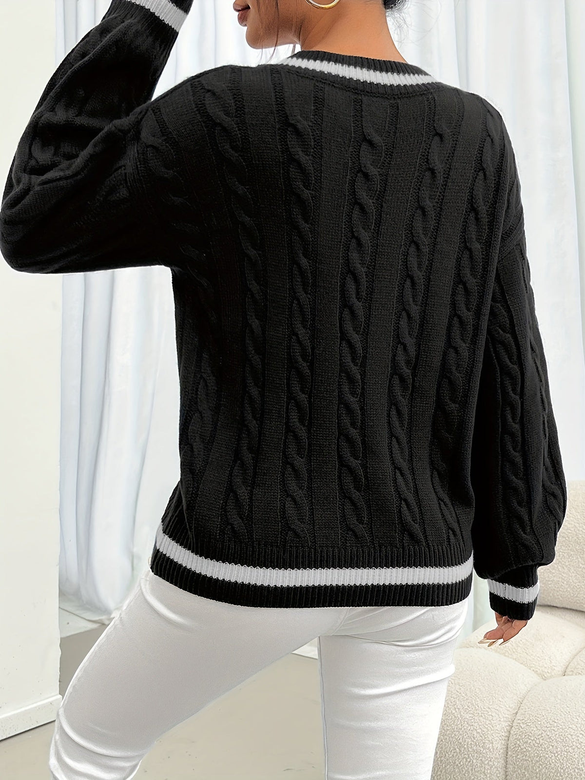 Delphine | Women's Cable-Knit V-Neck Sweater