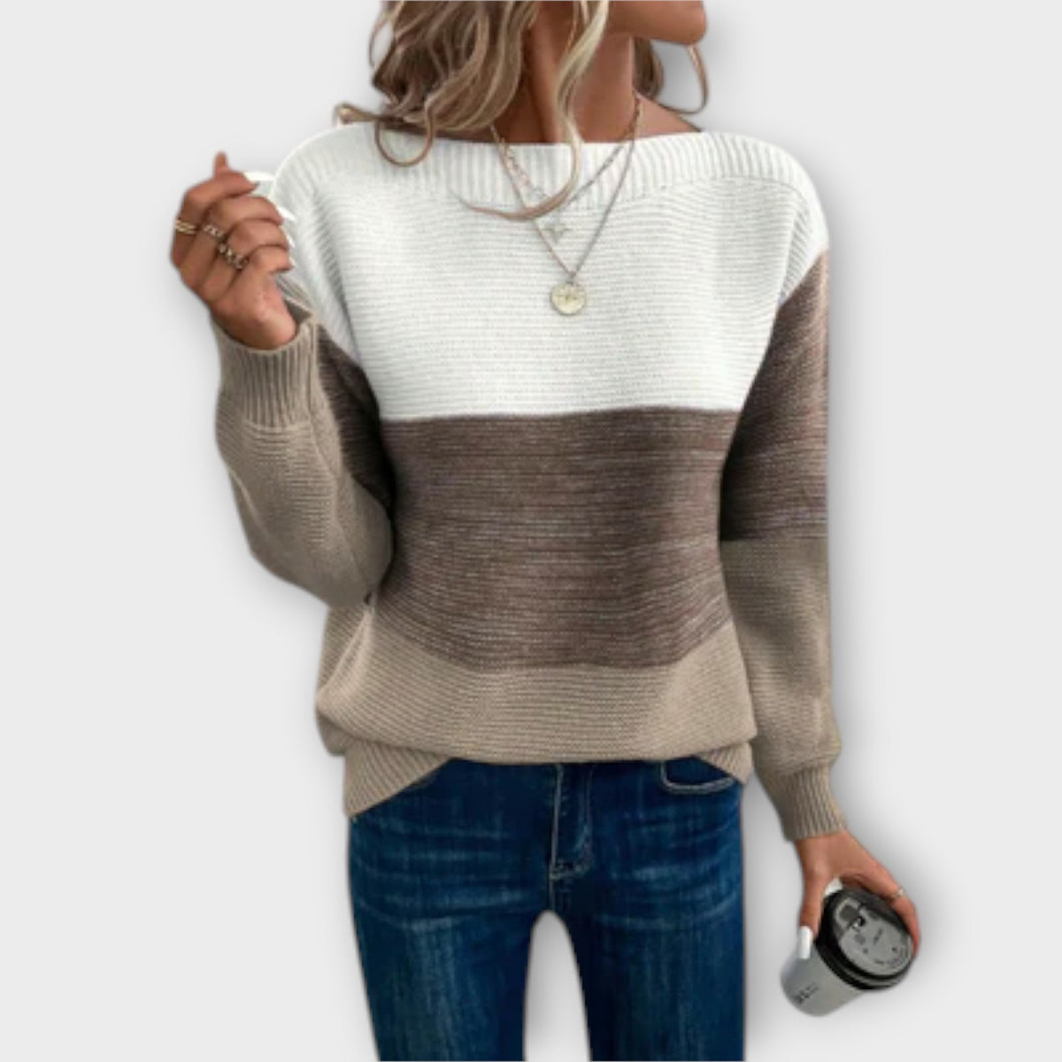 Delphine | Women's Color Block Ribbed Knit Sweater