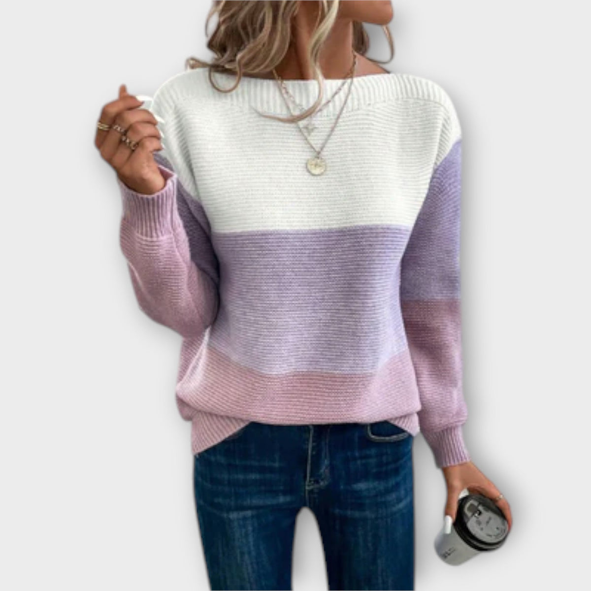 Delphine | Women's Color Block Ribbed Knit Sweater