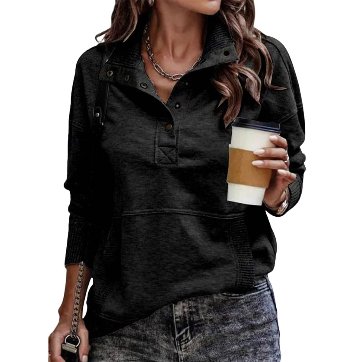 Delphine | Women's Snap Collar Pullover Sweatshirt