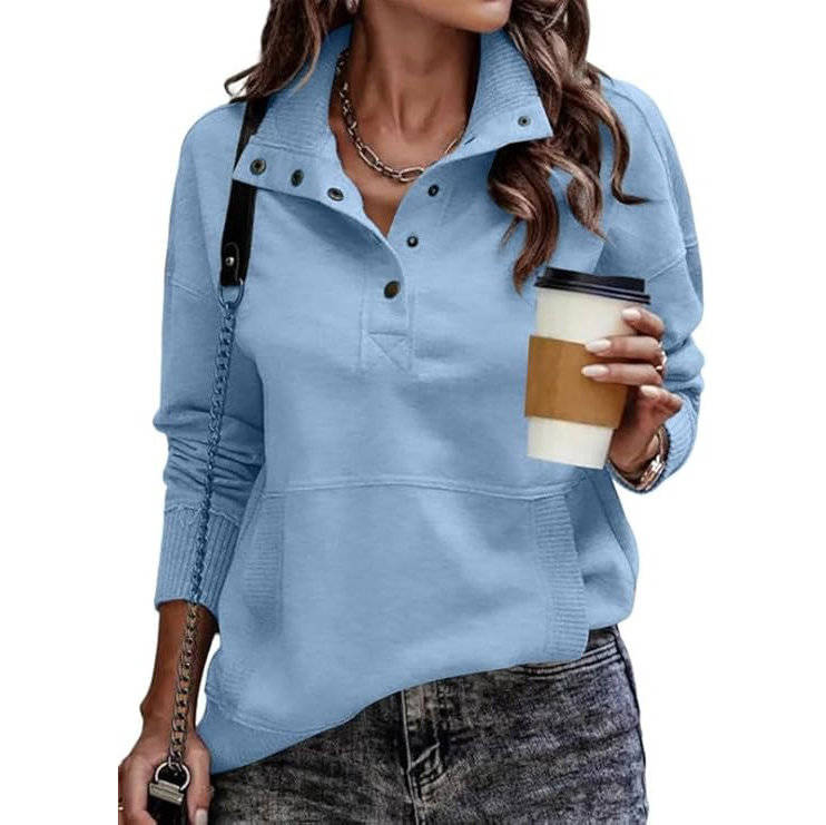 Delphine | Women's Snap Collar Pullover Sweatshirt