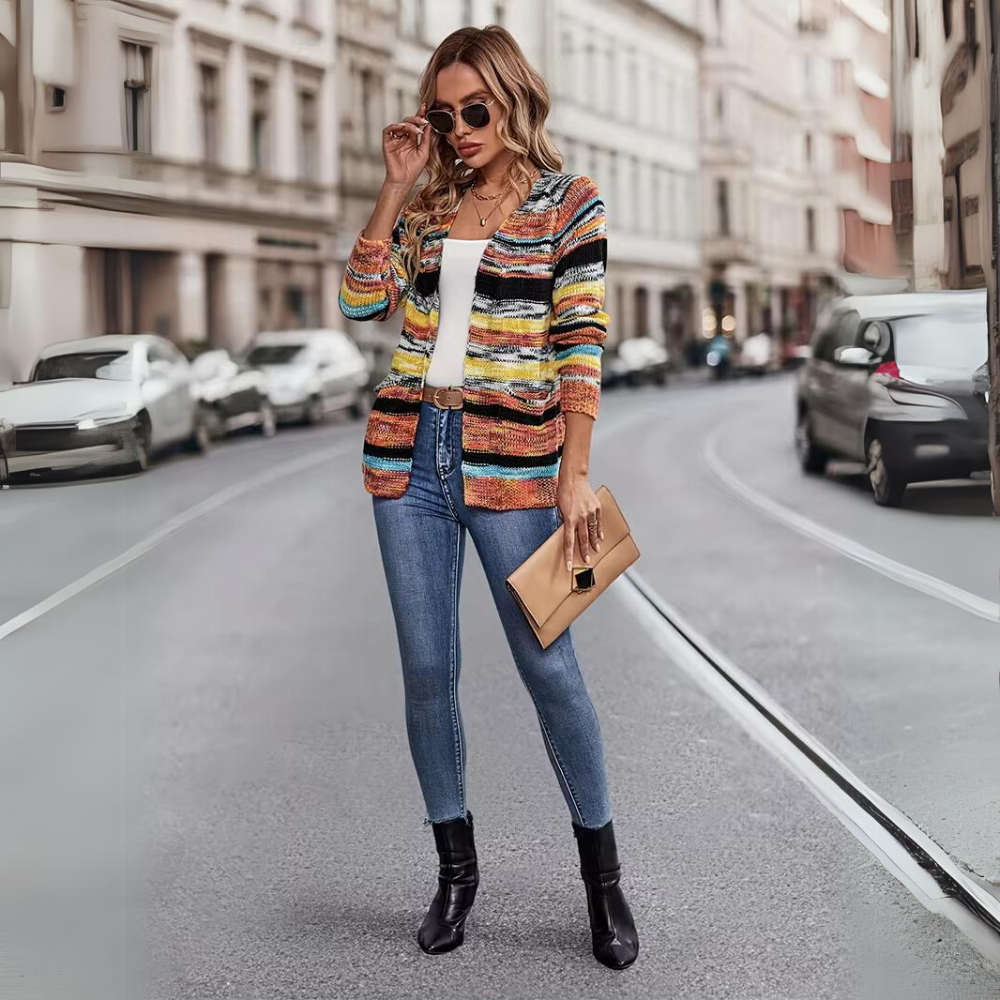 Delphine | Women's Striped Open Front Cardigan